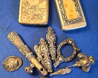 2 sterling match safes and other misc. sterling parts.