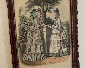 Framed French Fashion print from "LaMode Illustree" (a notable 19th century magazine), We have many in a variety of sizes.