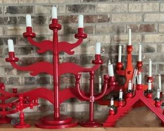 Vintage Scandinavian electric Advent candelabras and other candlestick holders.