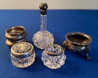 Sterling Silver/cut glass vanity items.