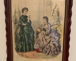 Framed artwork collection throughout the house from the French magazine La Mode Illustree'.