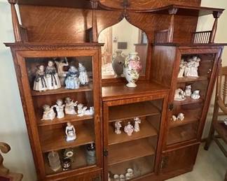 Antique Oak side-by-side Curio Cabinet, late 19th or early 20th century.