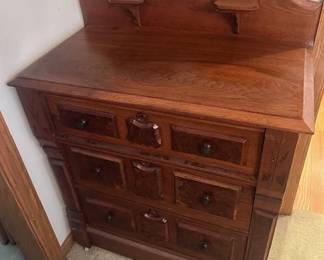 Walnut/burl wood antique Eastlake Victorian-style gentleman's dresser, (1875-1880)