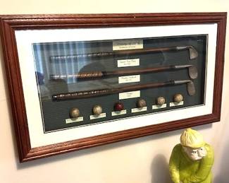 "History of Golf" framed shadow box display.