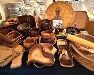 Collection of  Rustic Wooden kitchen serving and utincils. 