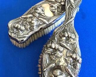 Antique Sterling Silver Art Nouveau dresser set.