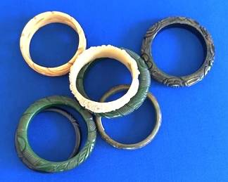Vintage bangle bracelets including Bakelite.
