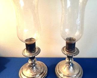 Pair of Silver Plate hurrican candlestick holders.
