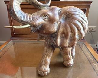 Vintage Ceramic Elephant Sculpture with Brass Tusks