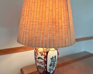 Vintage Japanese Porcelain Vase Lamp with Pleated Shade