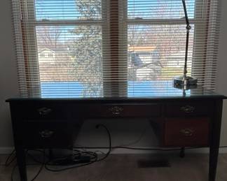 Bombay Company Mahogany Writing Desk with Glass Top