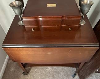 Antique Mahogany Drop Leaf Bar Cart