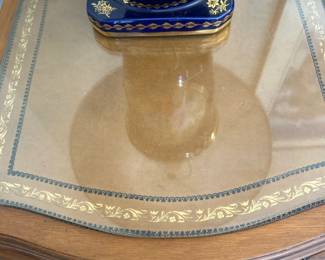 Vintage Mahogany Side Table with Glass Top and Two Drawers second image