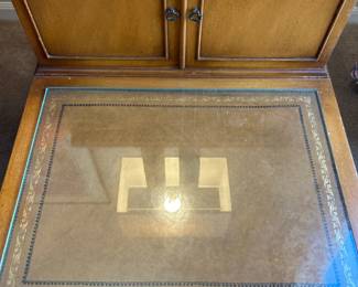 Vintage Wood Side Table with Glass Top and Drawer second image