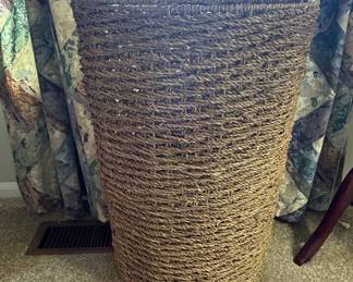 Tall Wicker Round Brown Basket With Lid Deep Laundry Basket