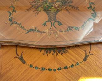 Vintage Nesting Tables with Decorative Inlay and Bronze Bull Figurine third image