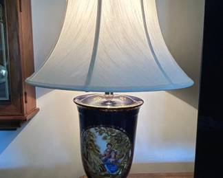 Vintage Svres Style Porcelain Table Lamp with Romantic Scene