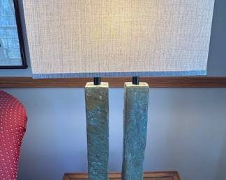 Dual Stone Pillar Table Lamp with Linen Shade