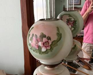 Victorian Gone With The Wind HandPainted Oil Lamp with Floral Motif