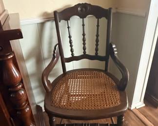 Antique Eastlake Style Cane Seat Armchair