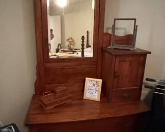 Antique Oak Gentlemans Hat Box Dresser with Mirror