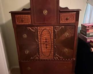 Antique Art Deco Waterfall Highboy Dresser with Mirror