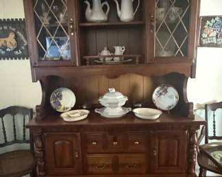 Antique Oak China Hutch with Diamond Paned Doors by Temple Stuart