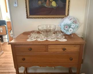Vintage Glass Punch Bowl with Cups and Etagere