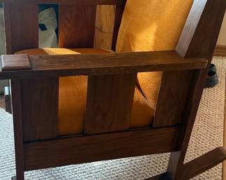 Mission Style Oak Rocking Chair with Mustard Upholstery second image