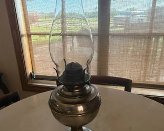 Antique Rayo Brass Oil Lamp with Glass Chimney