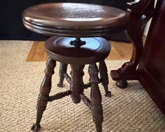 Antique Charles Parker Co. Adjustable Piano Stool with Claw Feet