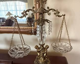 Vintage Brass Cherub Scales of Justice with Crystal Accents