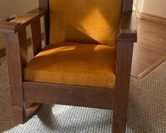Mission Style Oak Rocking Chair with Mustard Upholstery