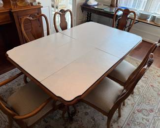 Dining table and chair chairs with custom table top protector