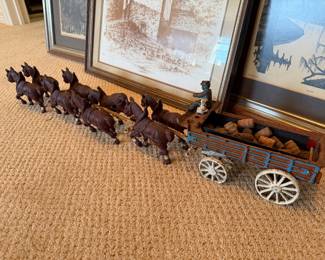 Vintage cast iron Budweiser Clydesdale beer wagon