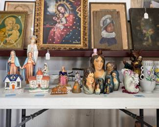 Antique Staffordshire, Several Religious Statues and Paintings, porcelain figures and vases