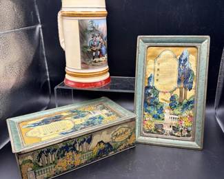 86 VintageArtstyleChocolateTinGermanBeerStein