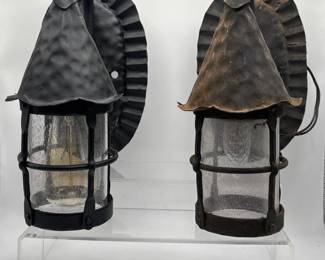 10 VintageWallLanternPairRusticMetalGlassSconceLights