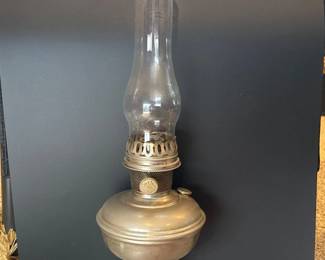 13 AntiqueBrassOilLamp22InchTallGlassChimneyVintage