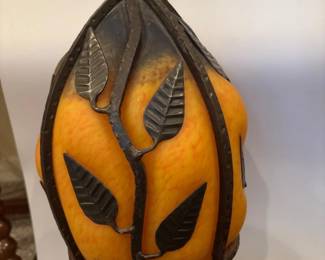 21 ArtDecoWroughtIronMottledGlassTableLampSpiralBase