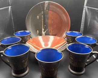 78 7pcDenbyArabesqueStonewareCupsPotteryPlates