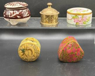 4 VintageTrinketBoxLotPorcelainBrassHandPaintedFloral