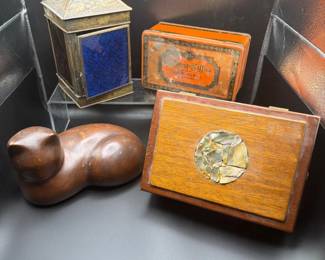 80 4pcVintageDecorStainedGlassLampWoodAccents