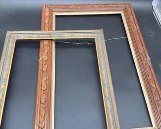 134 STUNNINGVINTAGEWOODFRAMEHandCarvedLeafMotif2pcFrameLot