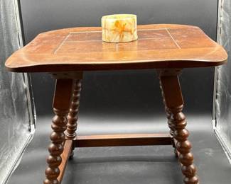 56 VintageWoodAccentTable6pcNaturalOnyxCoasters