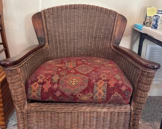 68 VintageWovenWickerArmchairwPatternedCushion
