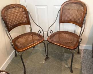 67 2pcVintageMetalWovenCaneMidCenturyChairs