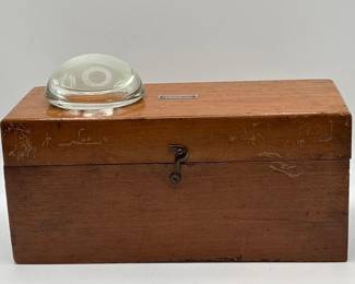 14 VintageBrassApothecaryScaleWeightsSetWoodCaseGlassLens