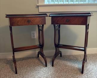 30 PairofVintageFederalStyleMahoganyLyreBaseSideTables
