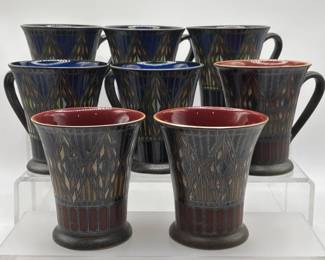 12 Set8DenbyEnglandMugsArtDecoPatternStonewareCoffee